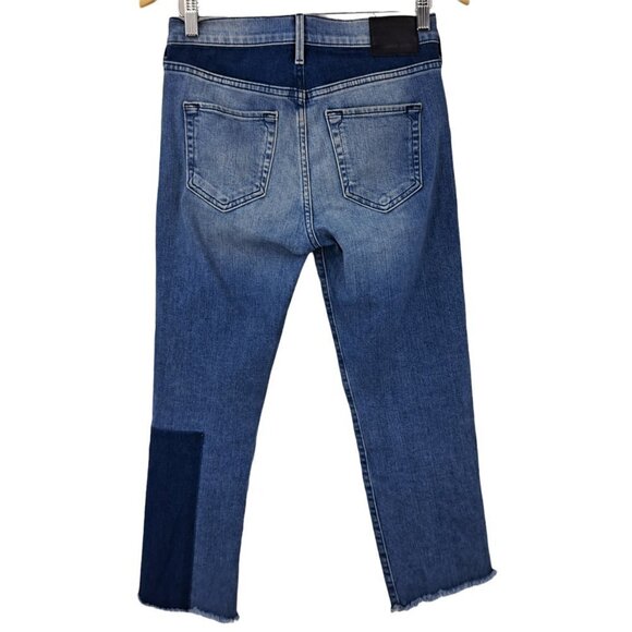 True Religion Stovepipe Patchwork Raw Hem Cropped Jeans Size 27 Boho Colorblock - Picture 8 of 12
